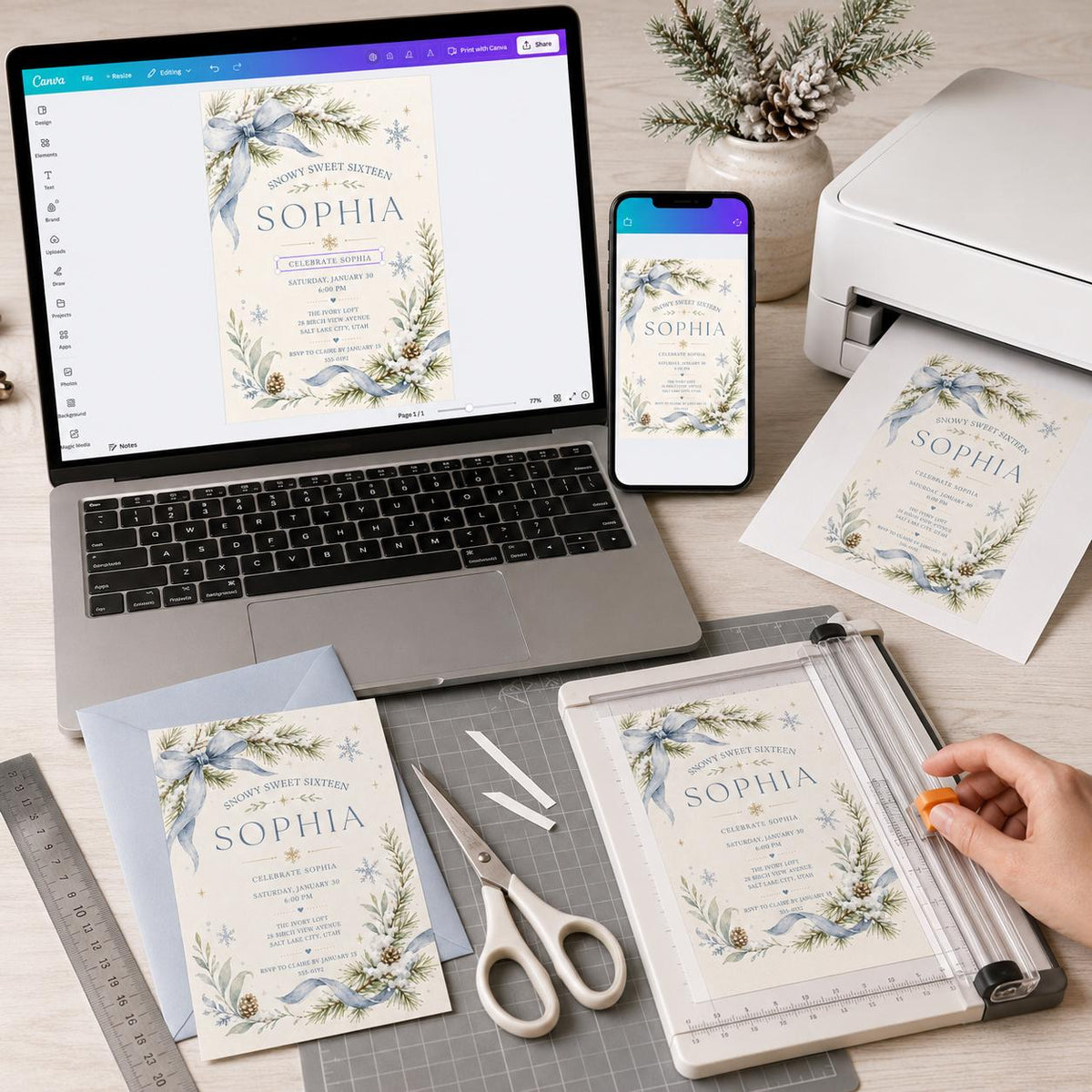 Blue Winter Sweet 16 Invitation — print-ready sweet 16 design from VoltBy