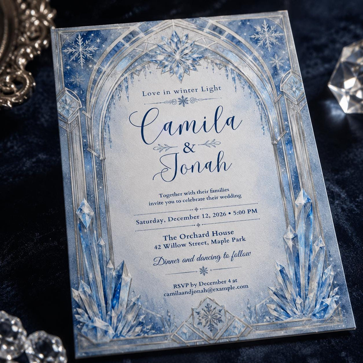 Blue Winter Wedding Invitation — digital invitation, instant download