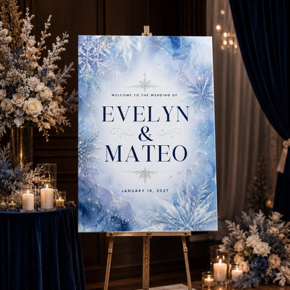 Blue Winter Wedding Welcome Sign — print-ready wedding design from VoltBy