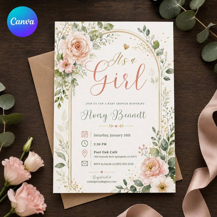 Blush Pink Elegant Baby Girl Shower Invitation