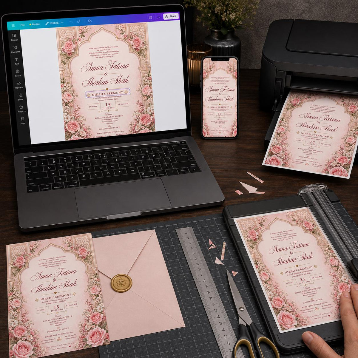 Blush Pink Elegant Nikah Invitation — floral design