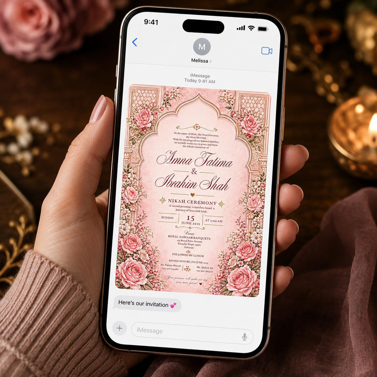 Blush Pink Elegant Nikah Invitation — print-ready nikah ceremony design from VoltBy