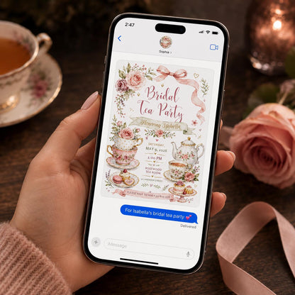 Blush Pink Floral Bridal Tea Party Invitation — print-ready bridal shower design from VoltBy