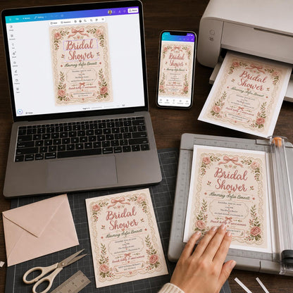 Blush Pink Vintage Bridal Shower Invitation — bow and embroidery design