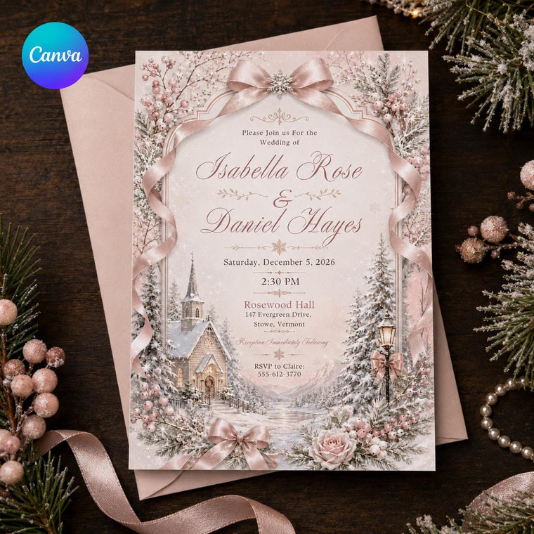 Blush Pink Winter Wedding Invitation
