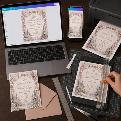 Blush Pink Winter Wedding Invitation — print-ready wedding design from VoltBy