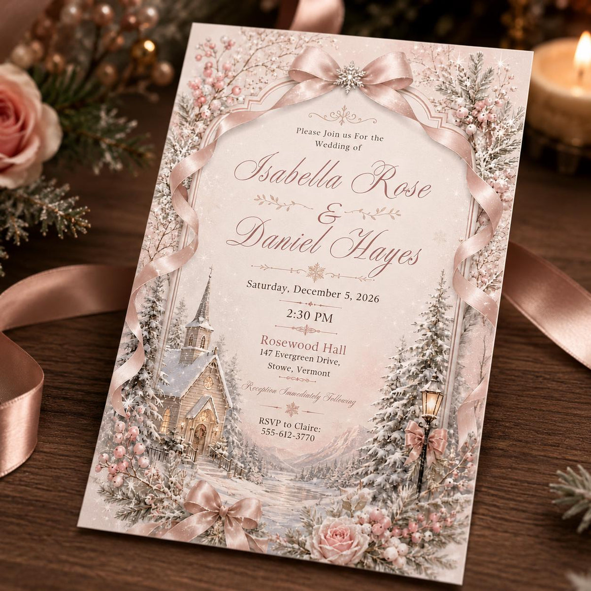 Blush Pink Winter Wedding Invitation — digital invitation, instant download