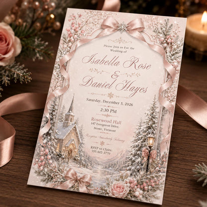 Blush Pink Winter Wedding Invitation — digital invitation, instant download