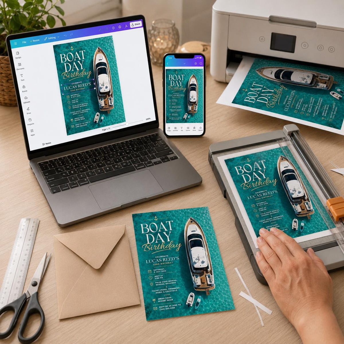 Boat Yacht 32nd Birthday Invitation — invitation you personalize in Canva