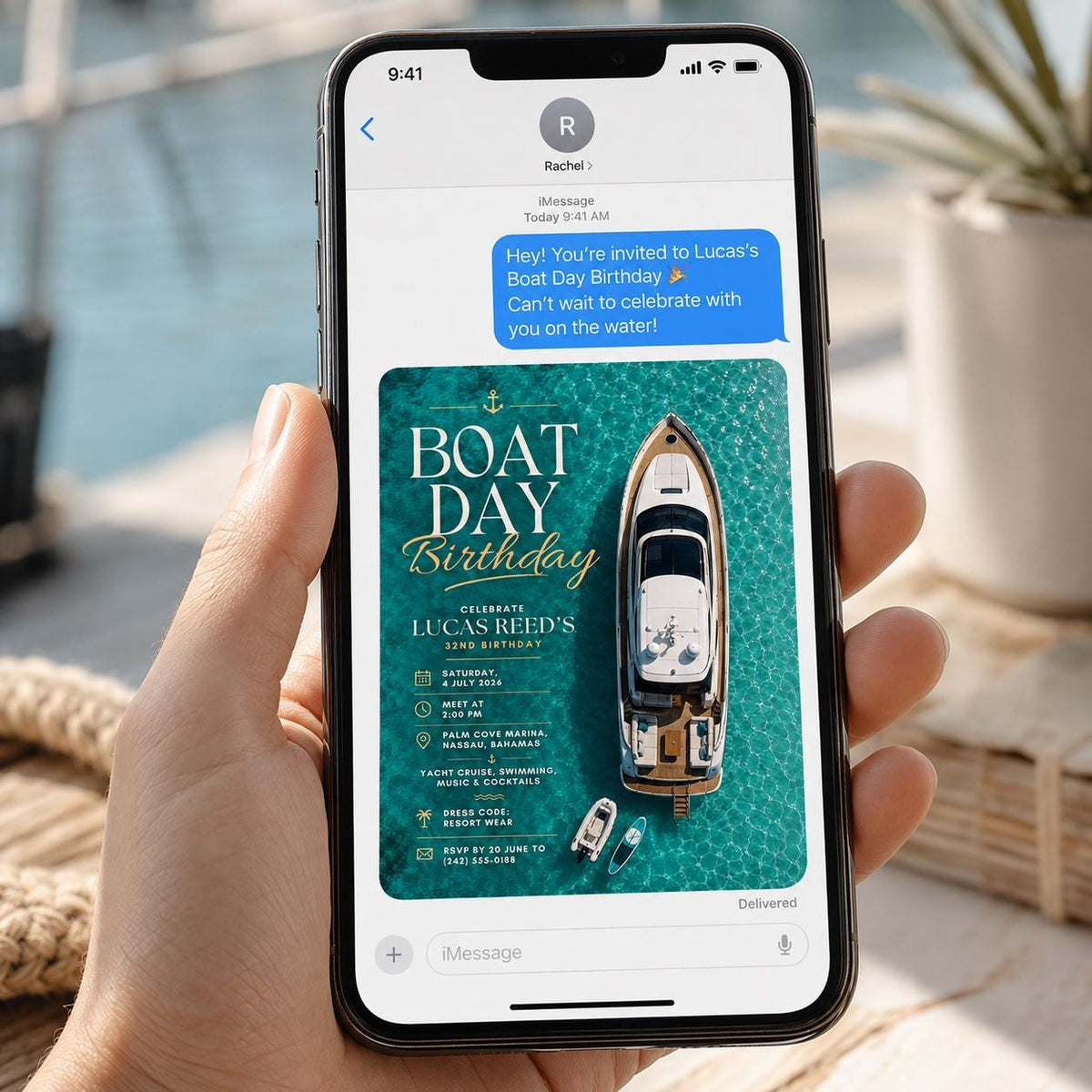 Boat Yacht 32nd Birthday Invitation — digital invitation, instant download