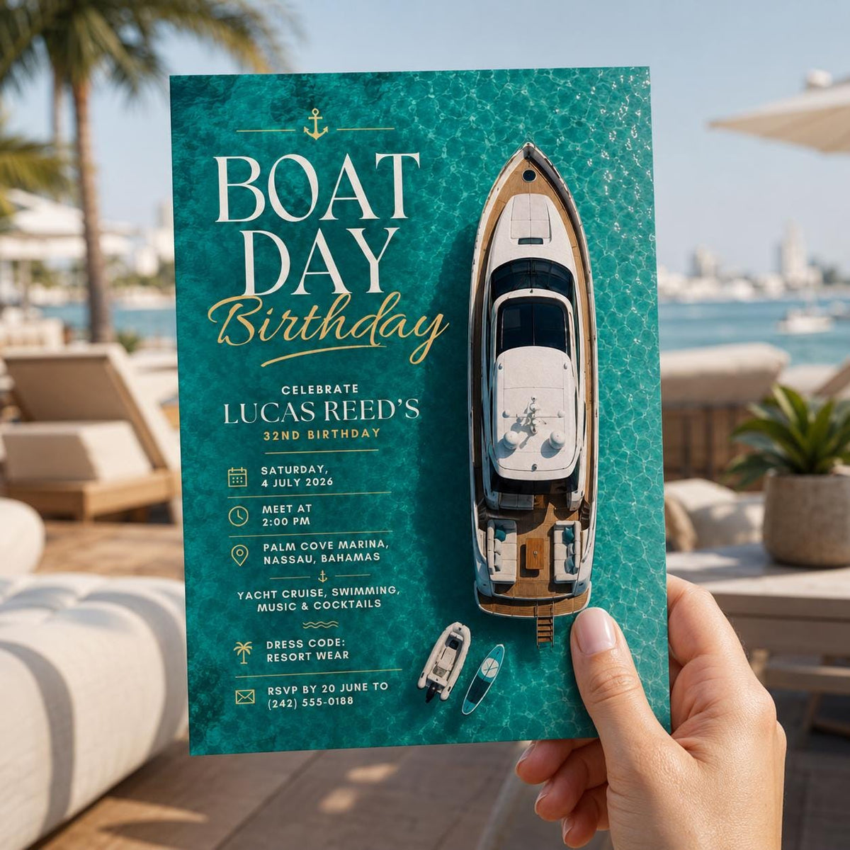 Boat Yacht 32nd Birthday Invitation — 32nd birthday party stationery by VoltBy