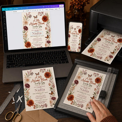 Boho Fall Floral Baby Shower Invitation — butterfly design