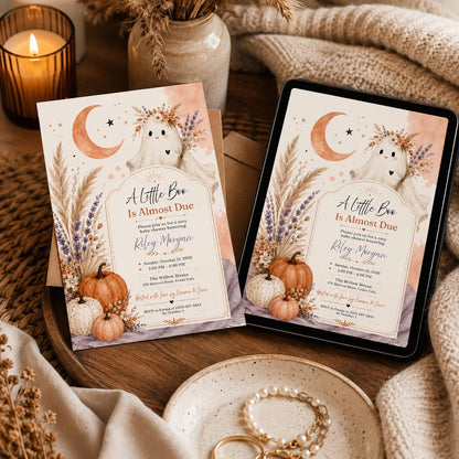 Boho Ghost Baby Shower Invitation — invitation you personalize in Canva