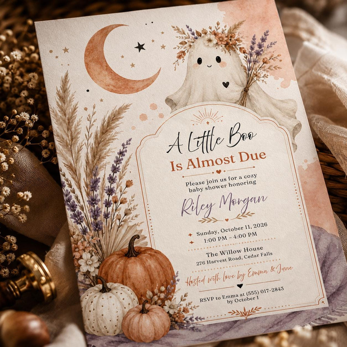 Boho Ghost Baby Shower Invitation — digital invitation, instant download