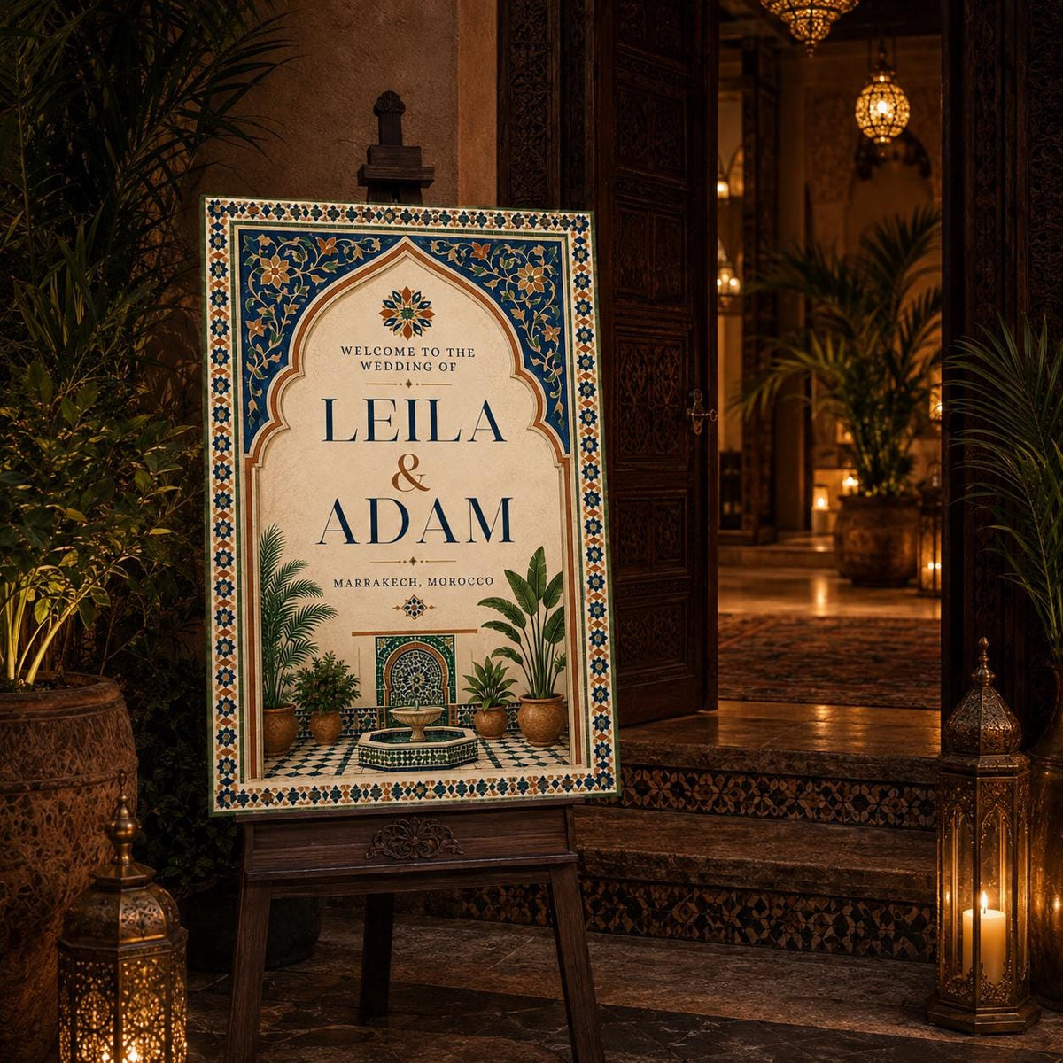 Boho Moroccan Wedding Welcome Sign — welcome sign you personalize in Canva