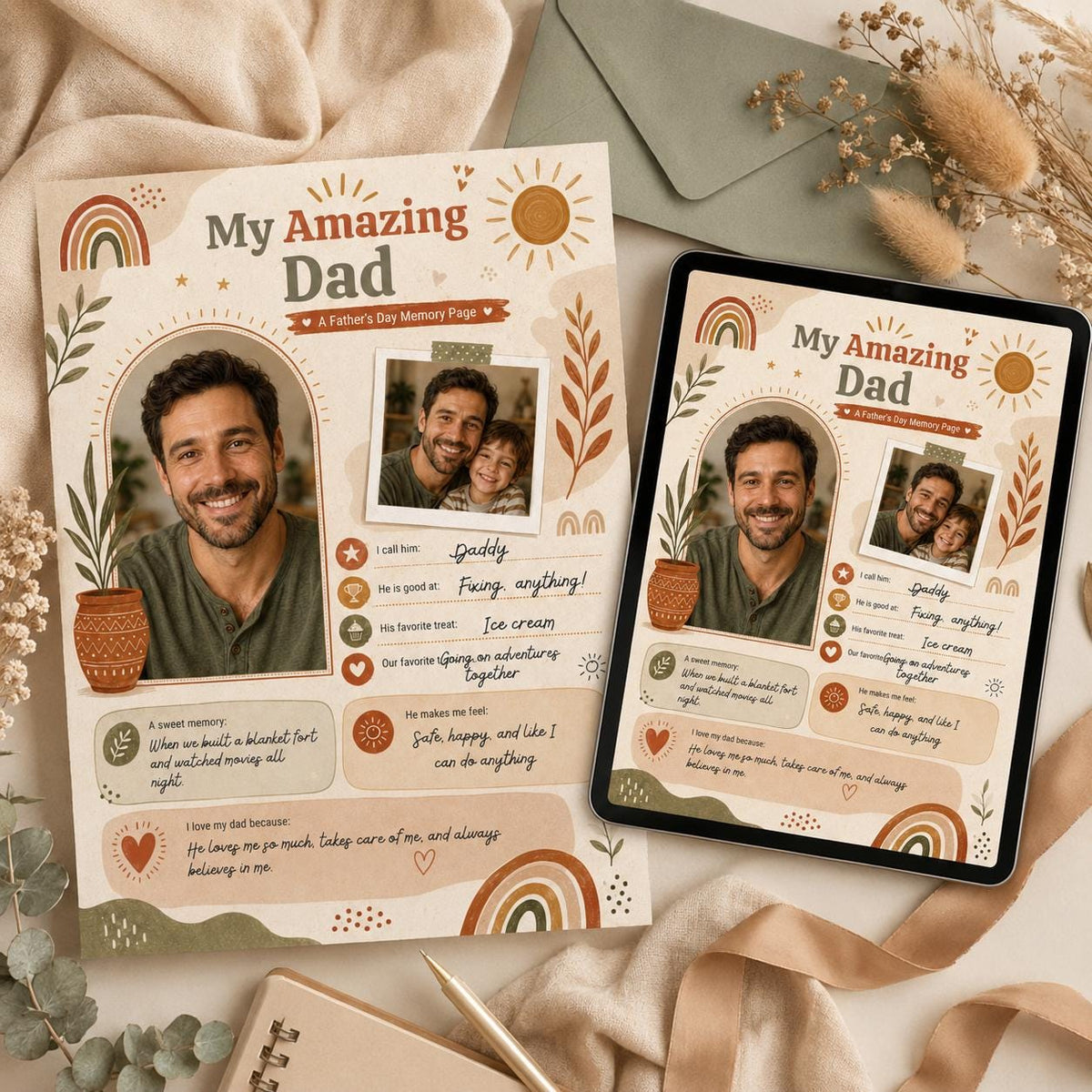Boho My Amazing Dad Photo Worksheet — print-ready father's day design from VoltBy