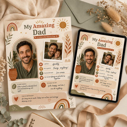 Boho My Amazing Dad Photo Worksheet — print-ready father's day design from VoltBy
