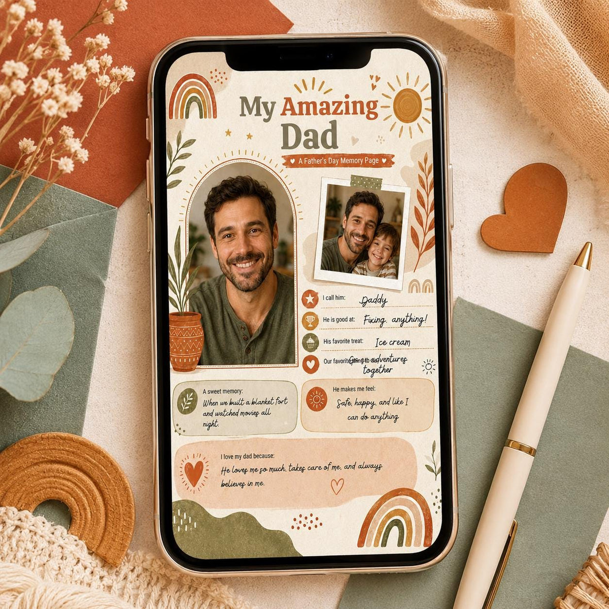 Boho My Amazing Dad Photo Worksheet — digital printable worksheet, instant download