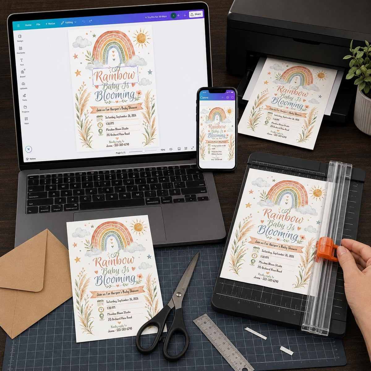 Boho Pastel Rainbow Baby Shower Invitation — digital invitation, instant download