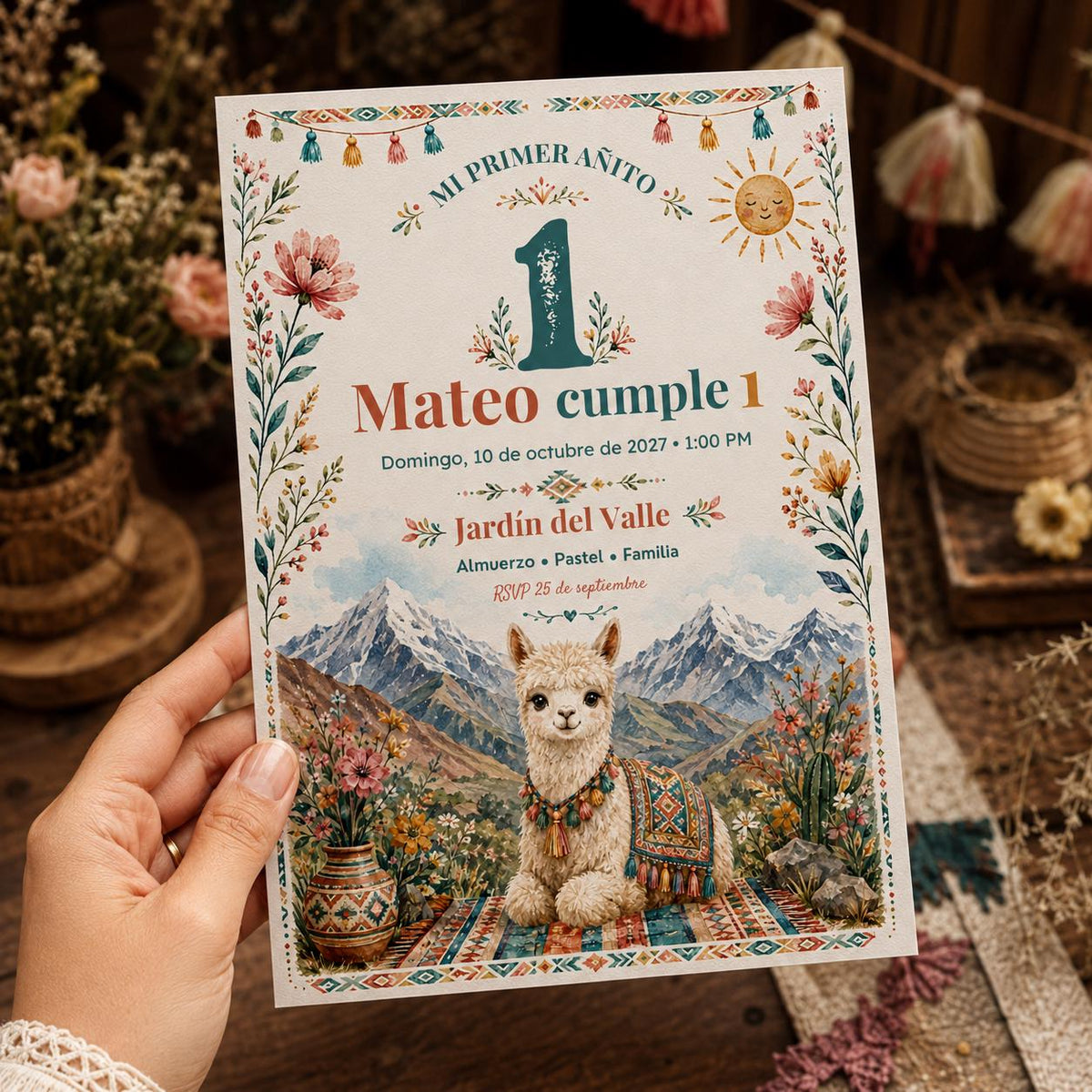 Boho Spanish First Birthday Invitation — invitation you personalize in Canva