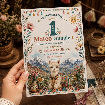 Boho Spanish First Birthday Invitation — invitation you personalize in Canva