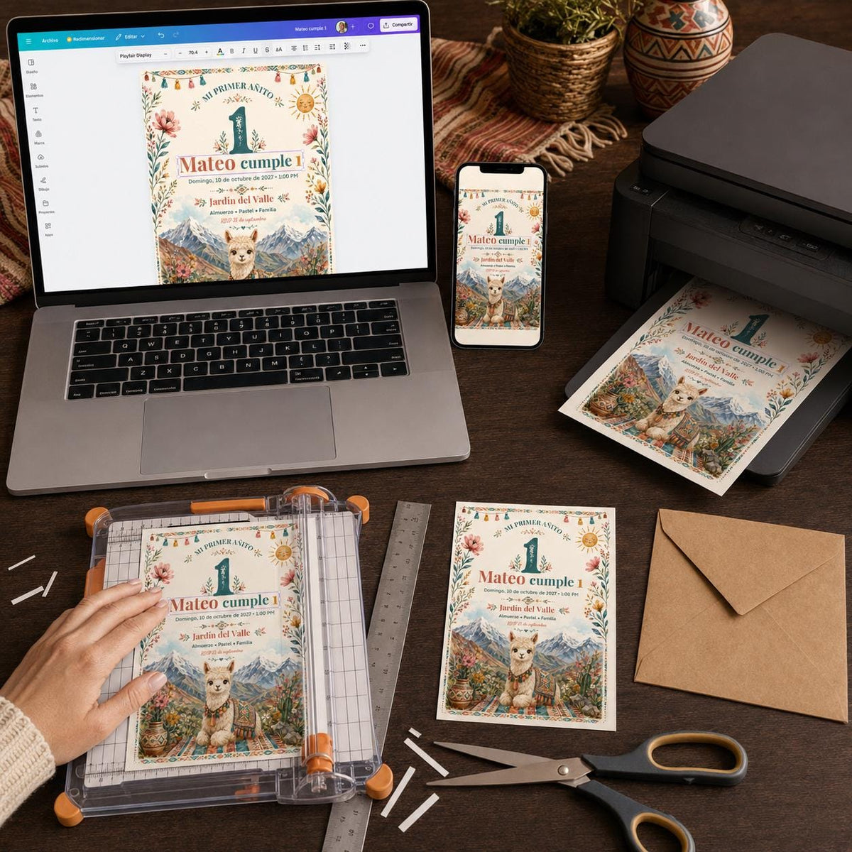 Boho Spanish First Birthday Invitation — print-ready first birthday design from VoltBy