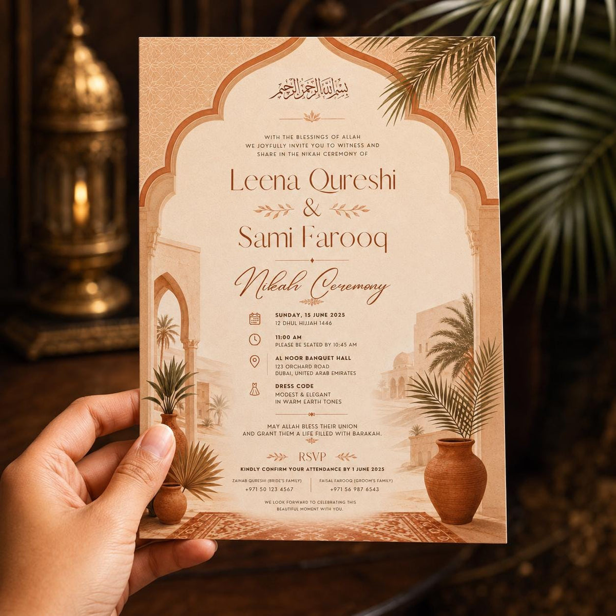 Boho Terracotta Nikah Invitation — invitation you personalize in Canva