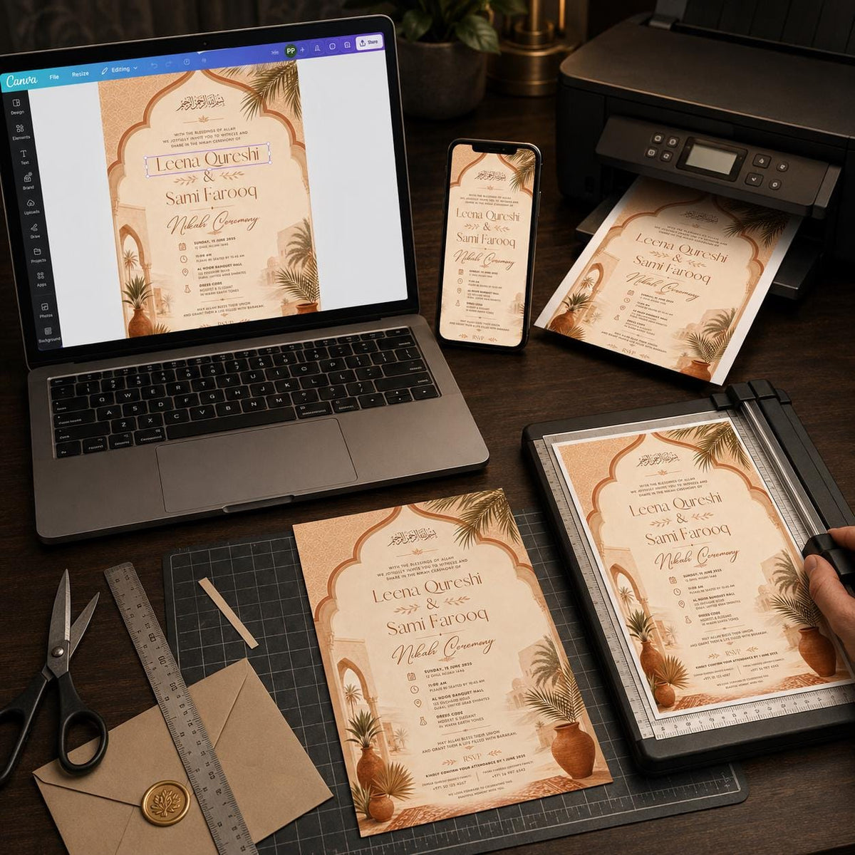 Boho Terracotta Nikah Invitation — print-ready nikah ceremony design from VoltBy