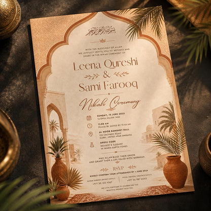 Boho Terracotta Nikah Invitation — digital invitation, instant download
