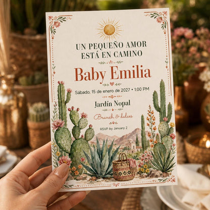 Boho Watercolor Spanish Baby Shower Invitation — invitation you personalize in Canva