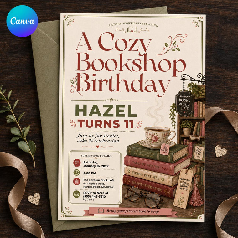 Book Lover 11th Birthday Invitation
