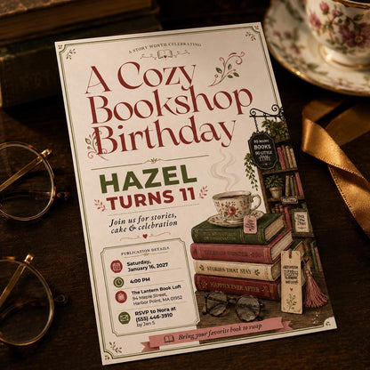 Book Lover 11th Birthday Invitation — library design