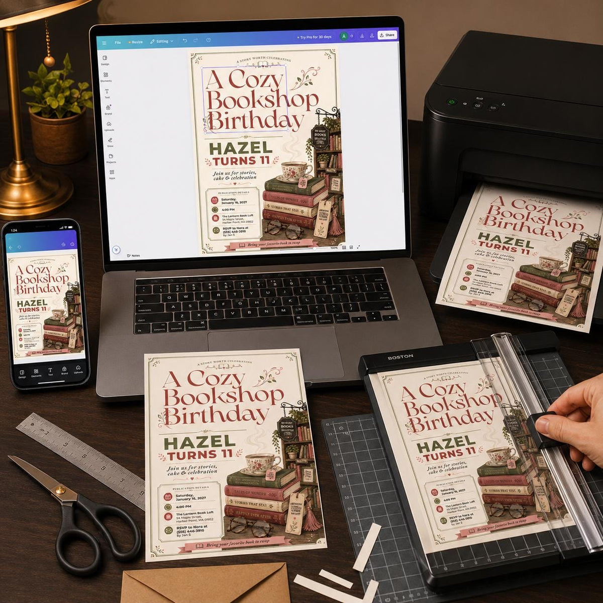 Book Lover 11th Birthday Invitation — invitation you personalize in Canva