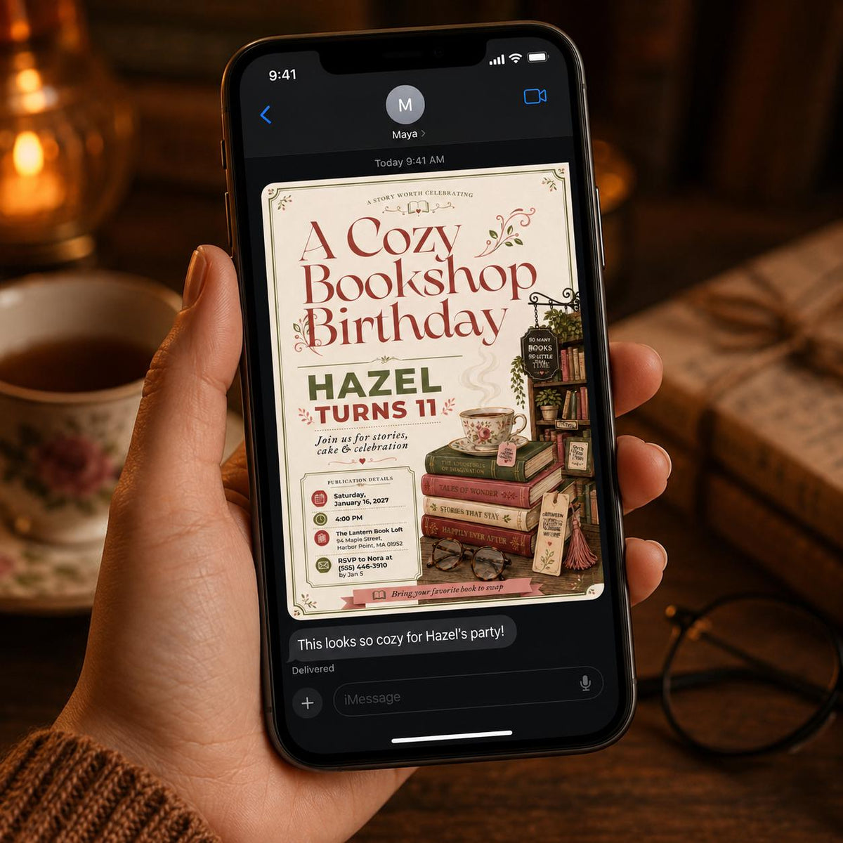 Book Lover 11th Birthday Invitation — digital invitation, instant download