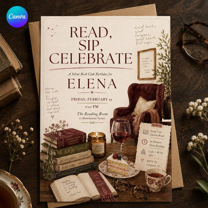 Book Lover Birthday — editable Canva template
