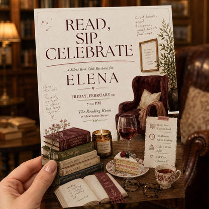 Book Lover Birthday — invitation you personalize in Canva