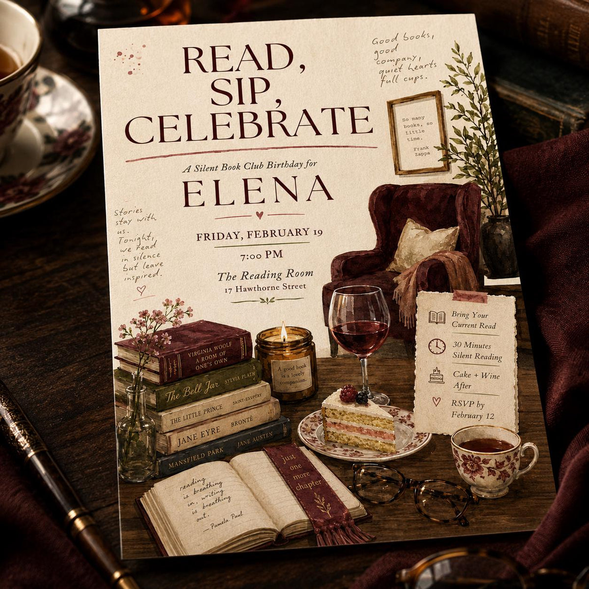 Book Lover Birthday — digital invitation, instant download