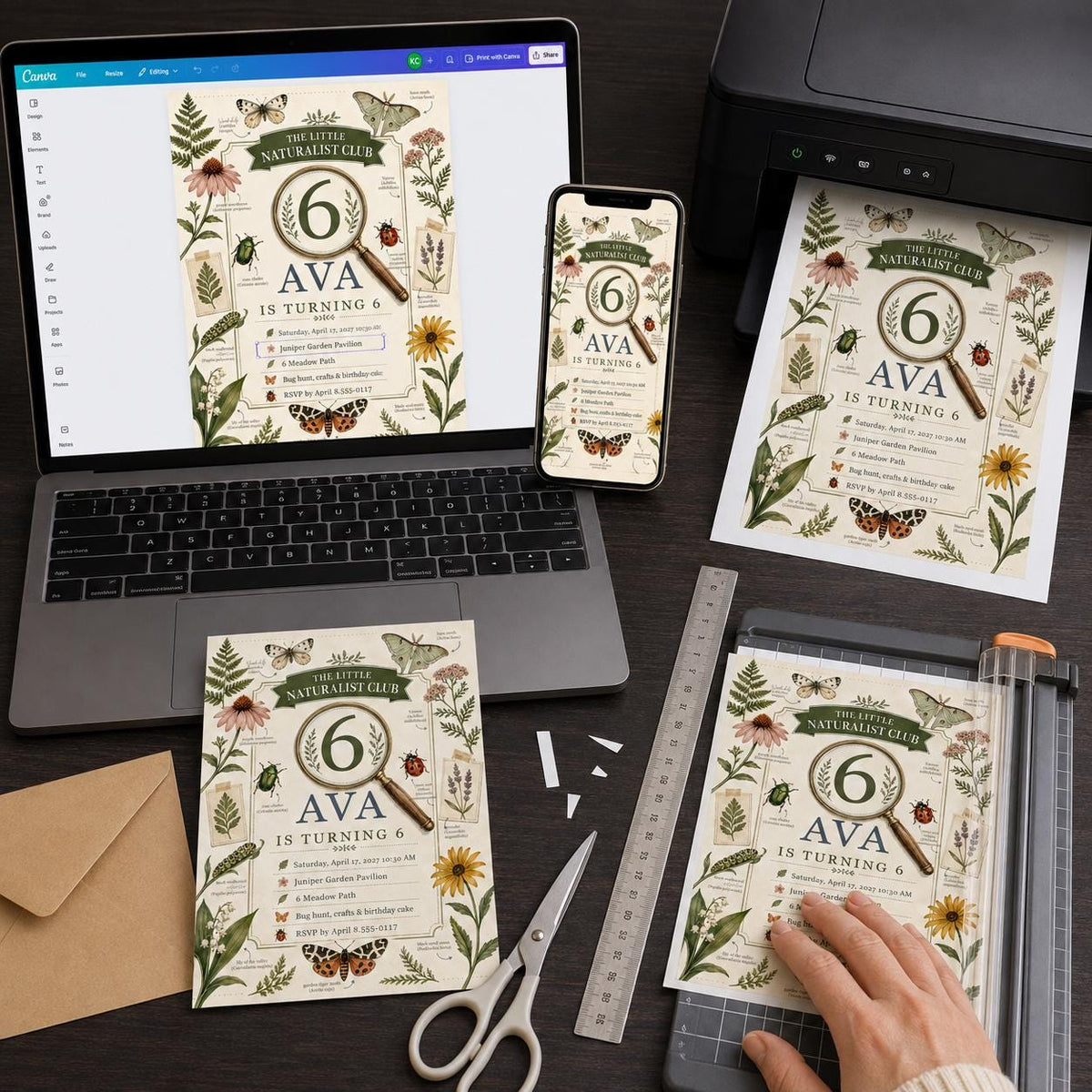 Botanical Bug Hunt Birthday Invitation — digital invitation, instant download