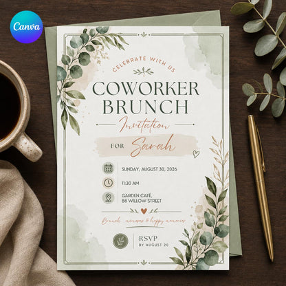 Botanical Coworker Brunch Invitation — editable Canva template