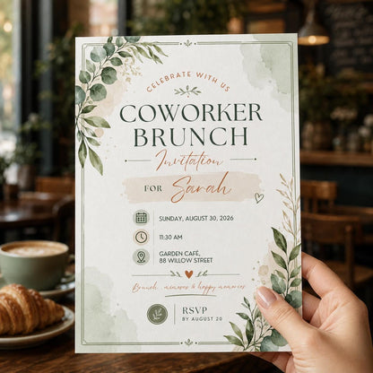Botanical Coworker Brunch Invitation — print-ready brunch design from VoltBy