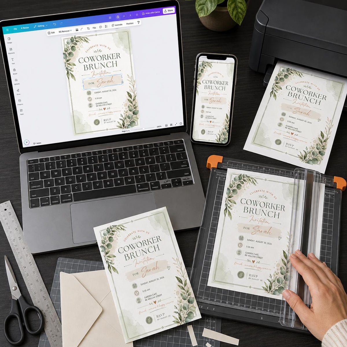 Botanical Coworker Brunch Invitation — digital invitation, instant download