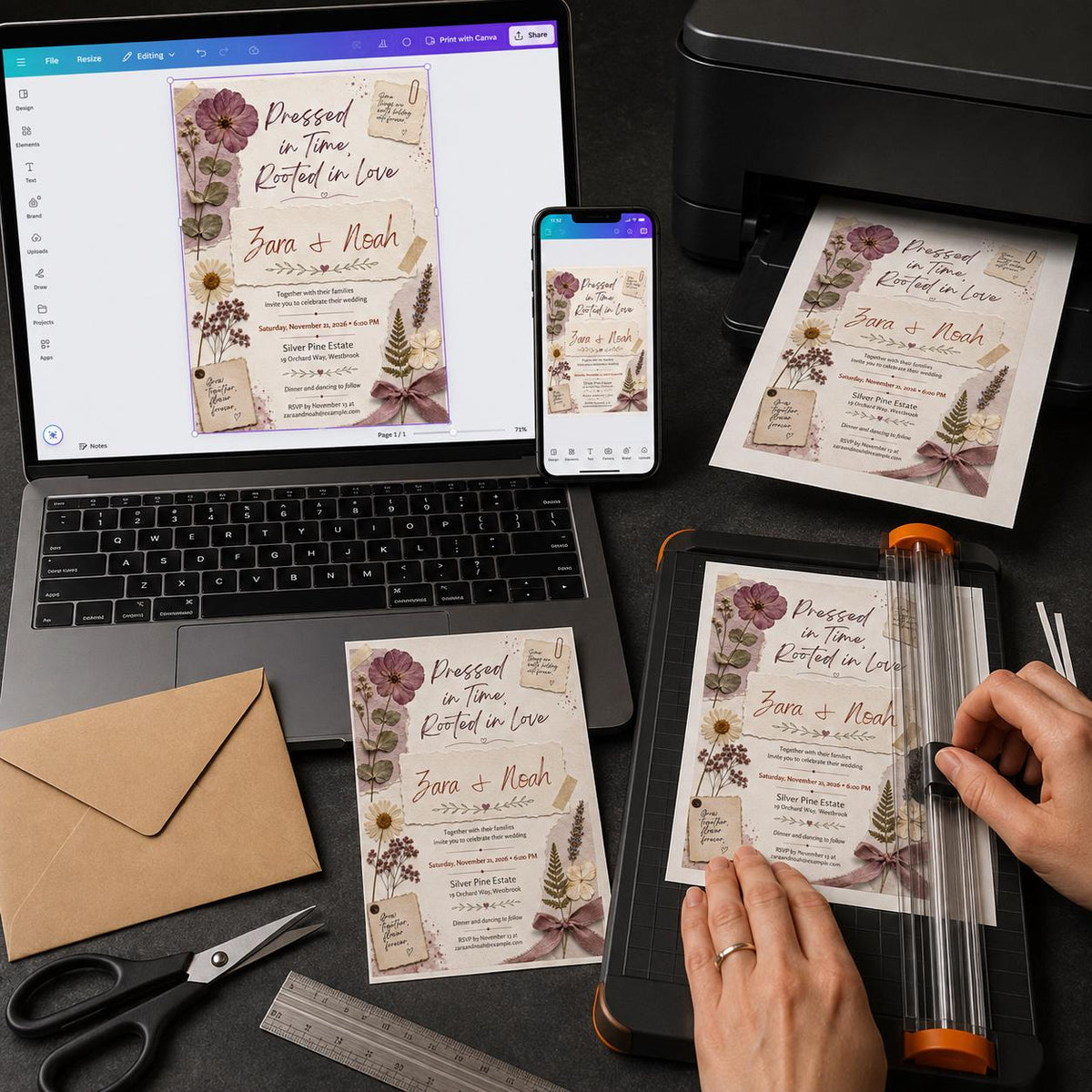 Botanical Floral Pressed Flower Wedding Invitation — invitation you personalize in Canva