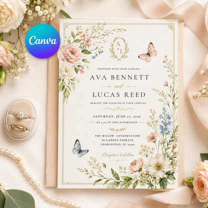 Botanical Floral Wedding Invitation — editable Canva template
