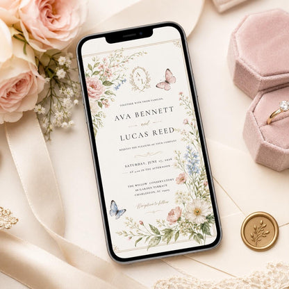 Botanical Floral Wedding Invitation — invitation you personalize in Canva