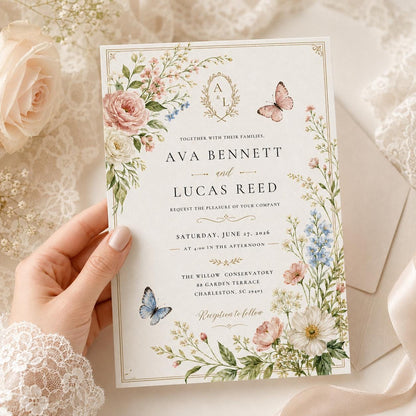 Botanical Floral Wedding Invitation — print-ready wedding design from VoltBy