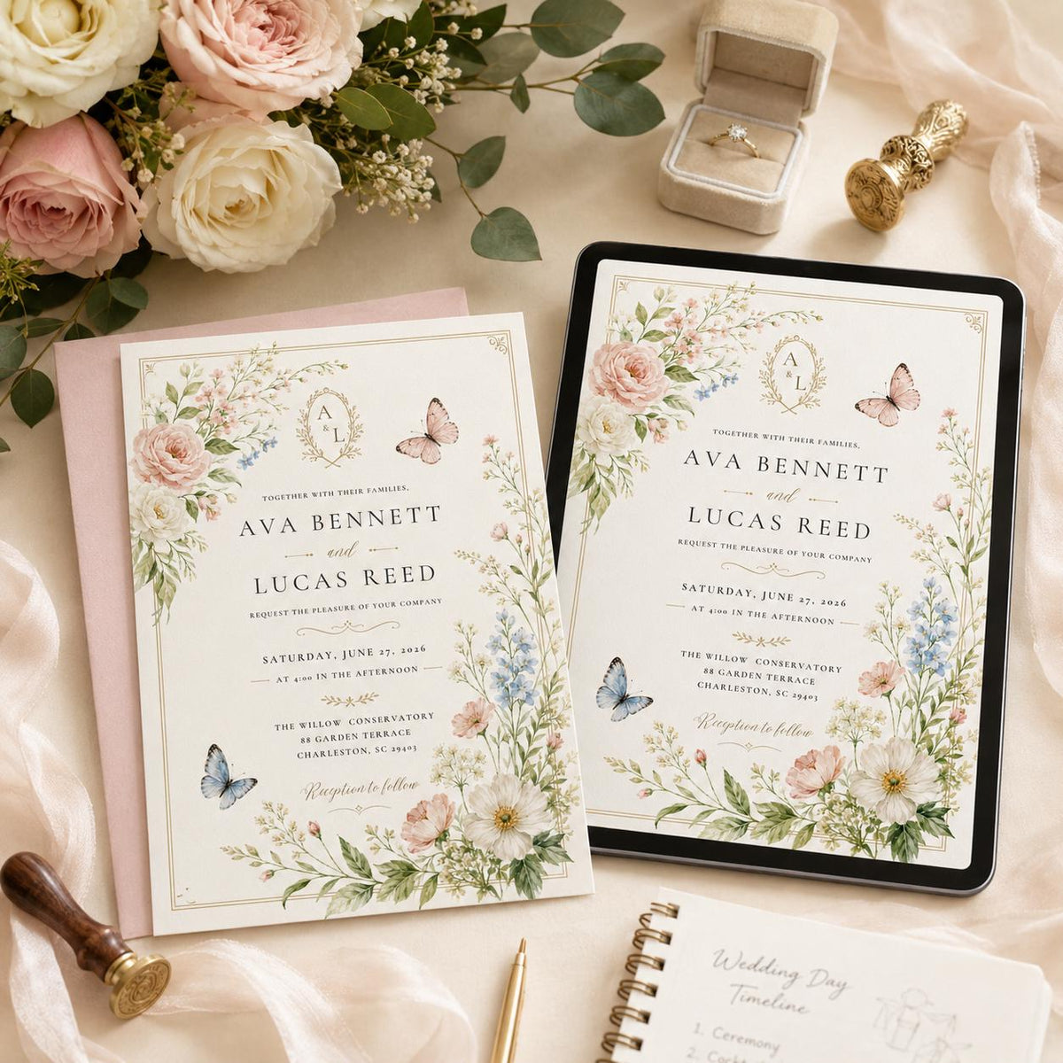 Botanical Floral Wedding Invitation — digital invitation, instant download