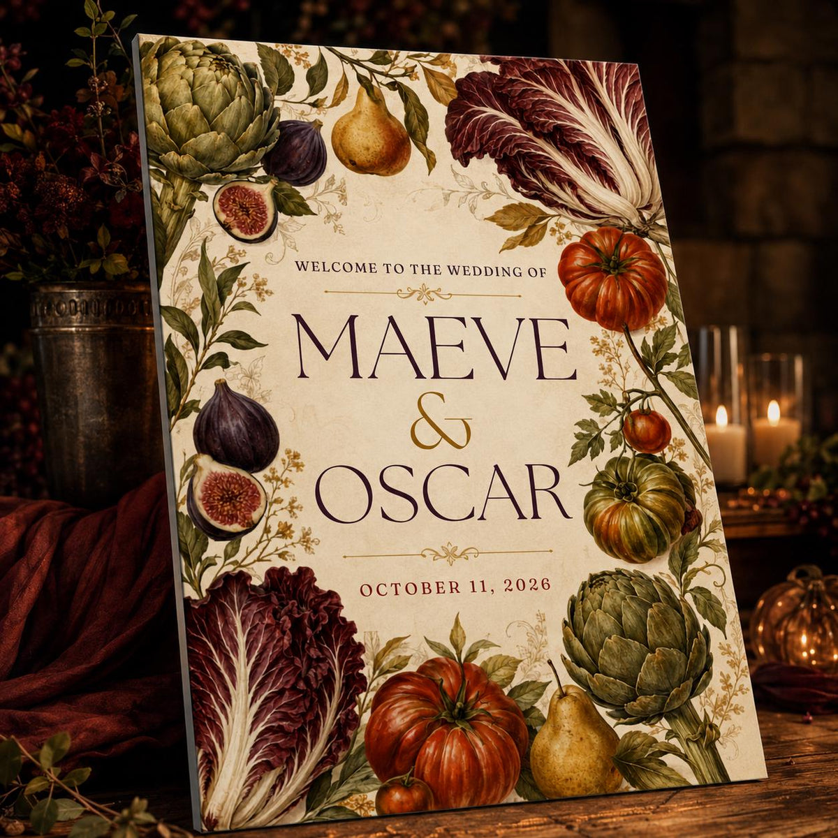 Botanical Rustic Fall Wedding Welcome Sign — welcome sign you personalize in Canva