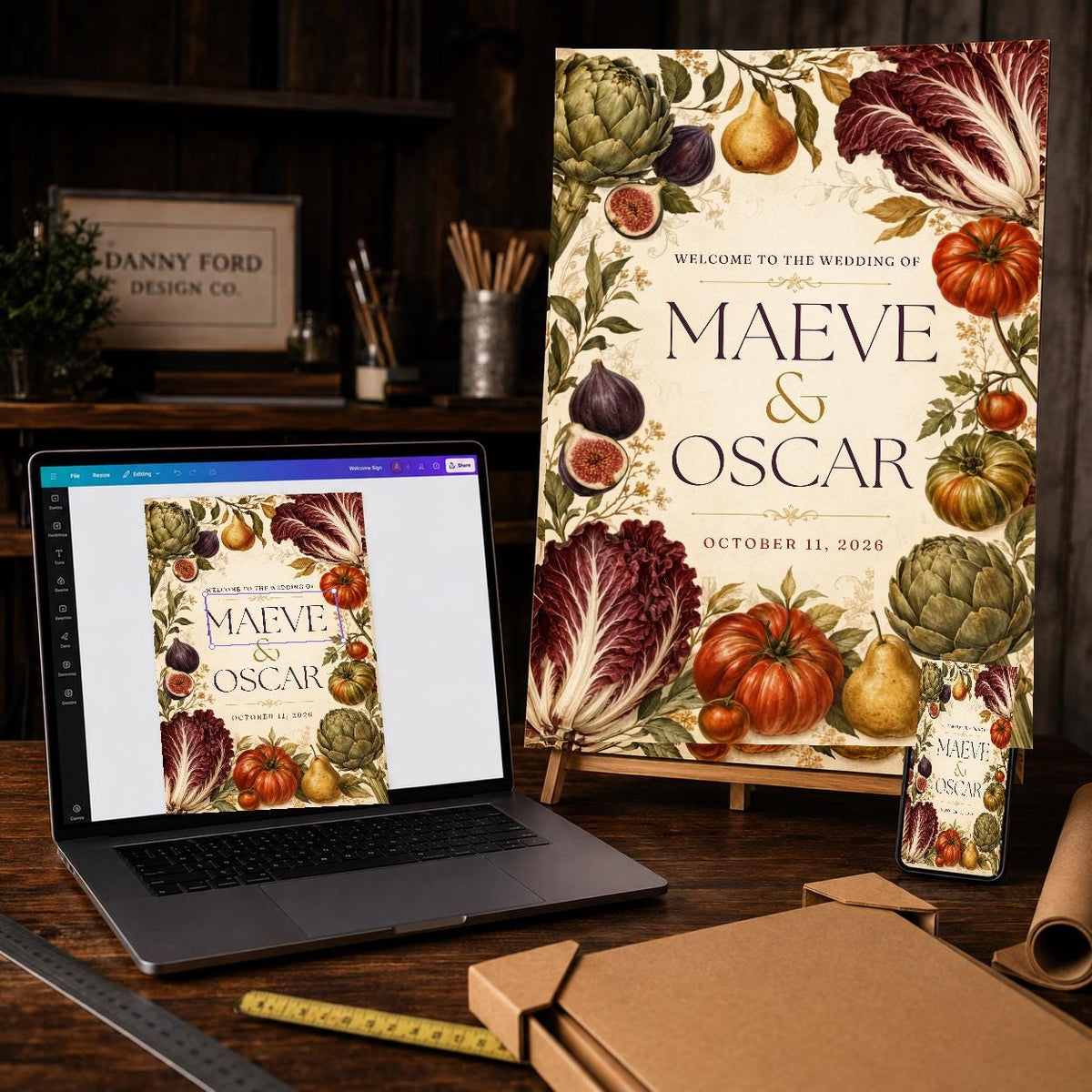 Botanical Rustic Fall Wedding Welcome Sign — digital welcome sign, instant download