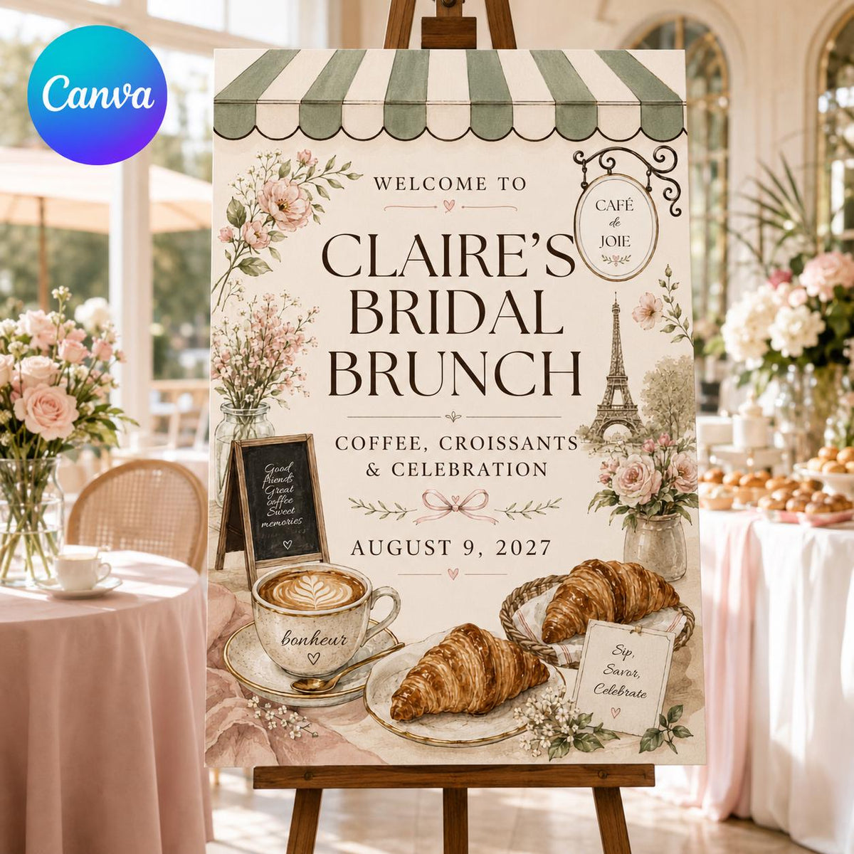 Bridal Brunch Welcome Sign — editable Canva template