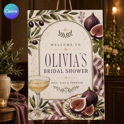 Purple Bridal Shower Welcome Sign — editable Canva template